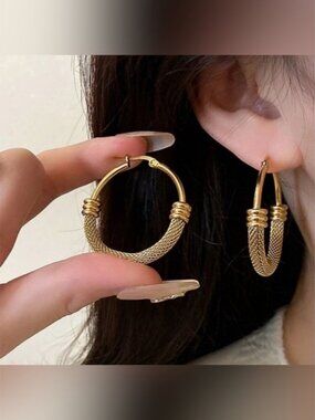Gold Plated Stainless Steel Textured Hoop Earrings